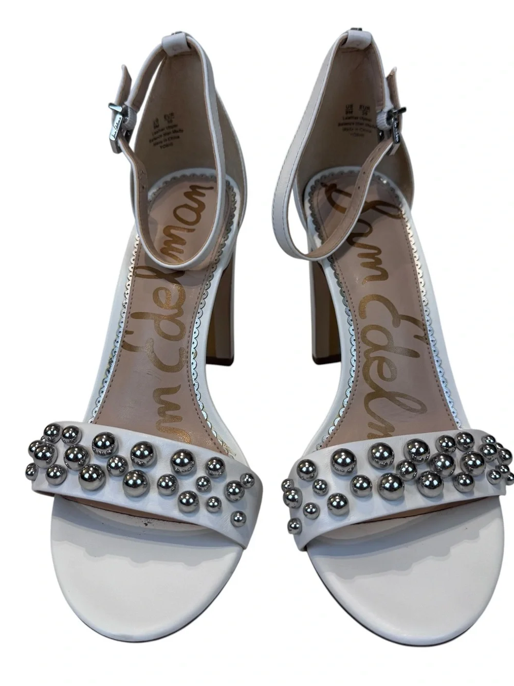 Sam Edelman Yoshi Heels Sandals Studded Size 9 White Block Heel Slingback